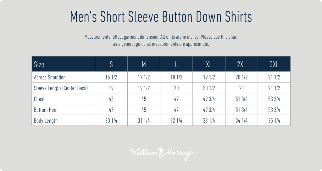 Men's Short Sleeve Button Downs Size Chart