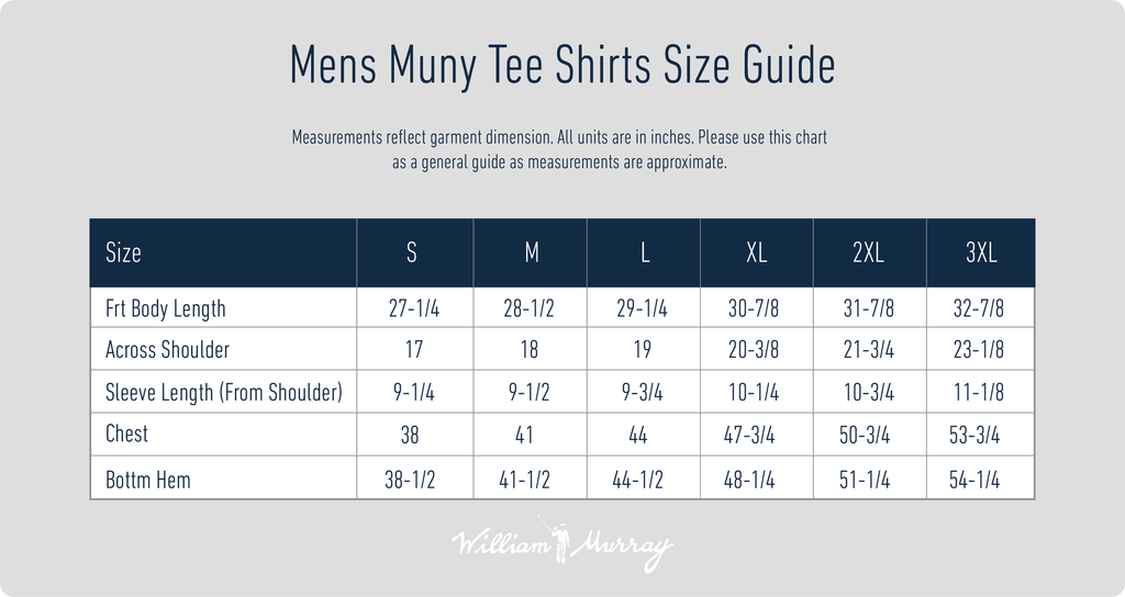 Men's Muny Tee Shirts Size Chart
