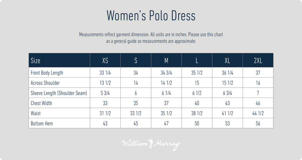 Women's Polo Dress Size Chart