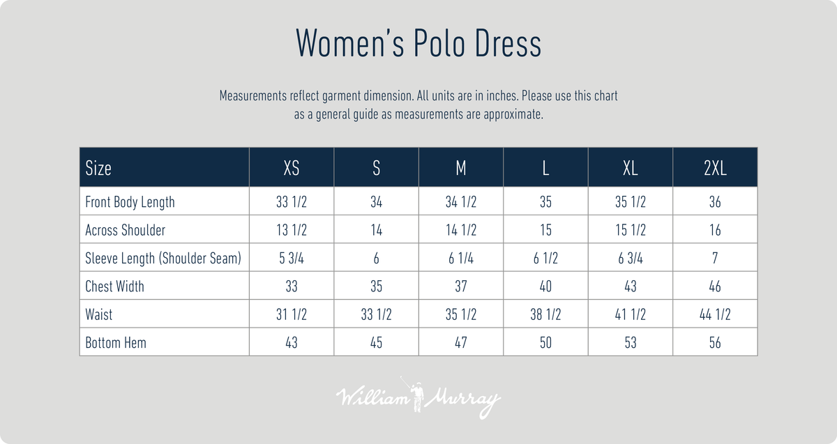Women's Polo Dress Sizing Chart | William Murray Golf