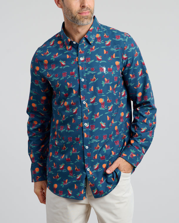 Old Fashioned Holiday Men's Button Down | Navy | William Murray Golf Old Fashioned Holiday Men's Button Down | Navy | William Murray Golf