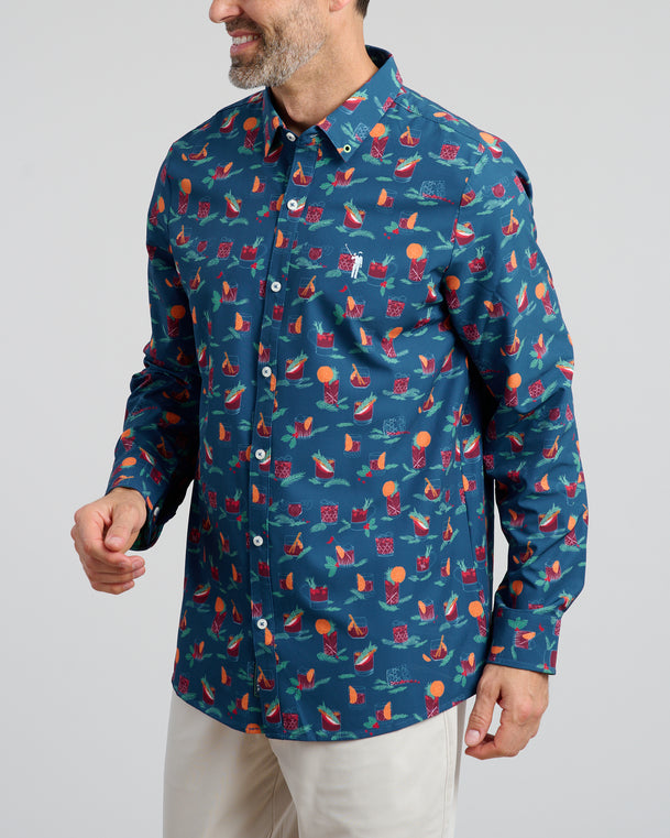 mens holiday dress shirts Old Fashioned Holiday Men's Button Down | Navy