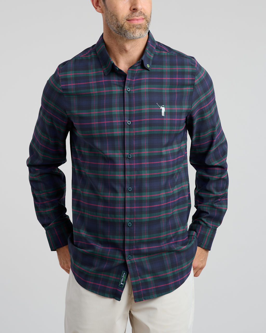 Dark Tartan Men's Long Sleeve Button Down | Front | Studio | William Murray Golf
