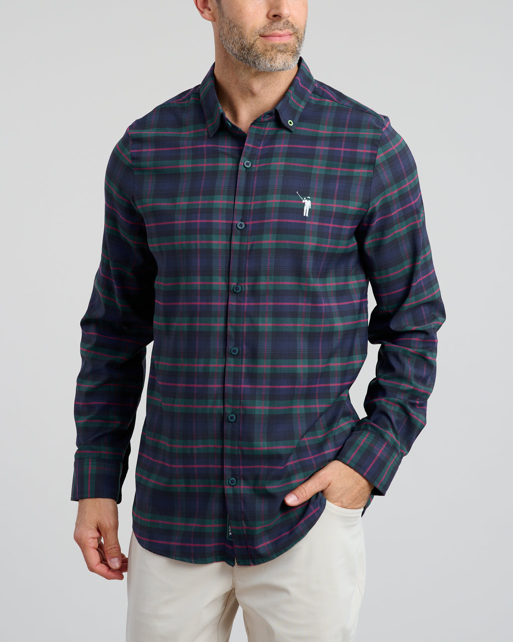 Dark Tartan Men's Long Sleeve Button Down | Front 2 | Studio | William Murray Golf