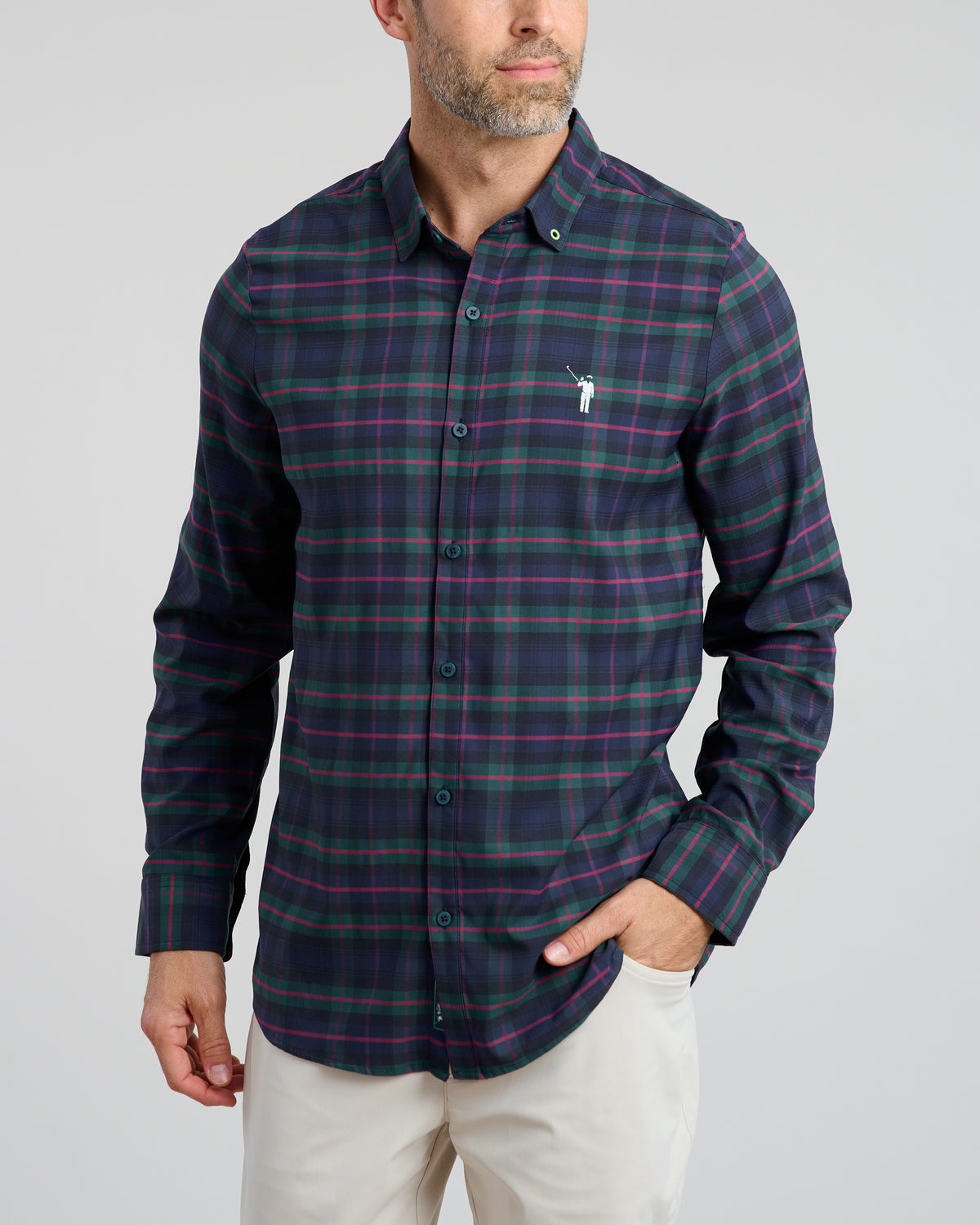 Dark Tartan Men's Long Sleeve Button Down | Front 2 | Studio | William Murray Golf