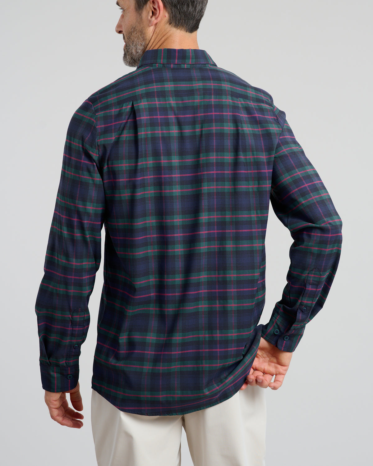 Dark Tartan Men's Long Sleeve Button Down | Back | Studio | William Murray Golf