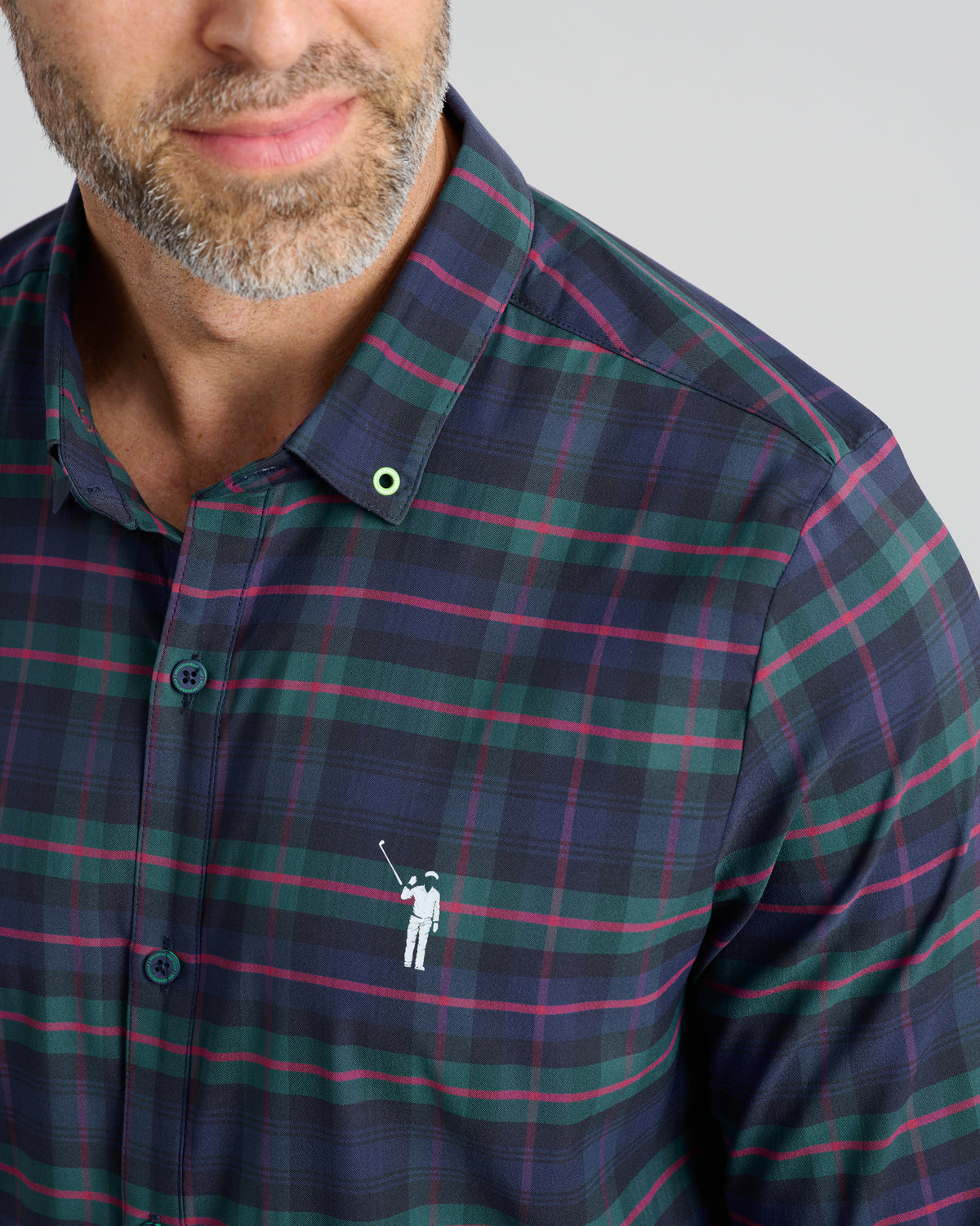 Dark Tartan Men's Long Sleeve Button Down | Front | Logo | William Murray Golf