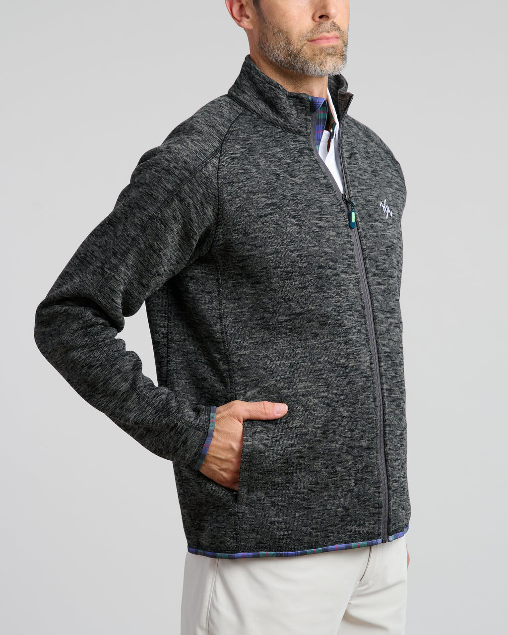 Flop Shot Men's Full Zip Jacket | Charcoal | Angle | Studio | William Murray Golf