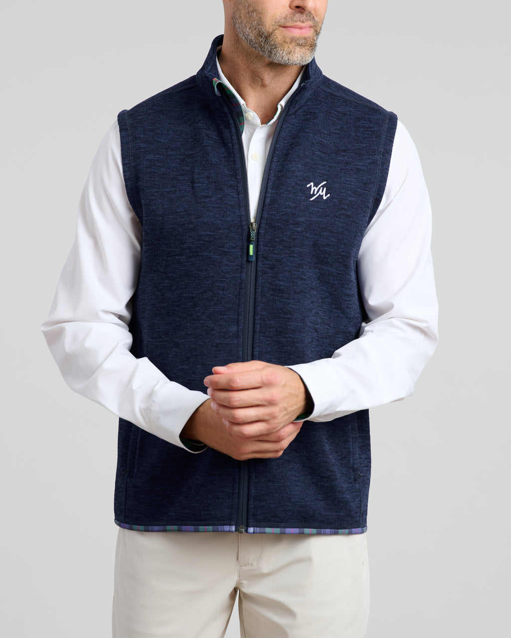 Flop Shot Men's Full Zip Vest | Navy | Front 2 | Studio | William Murray Golf