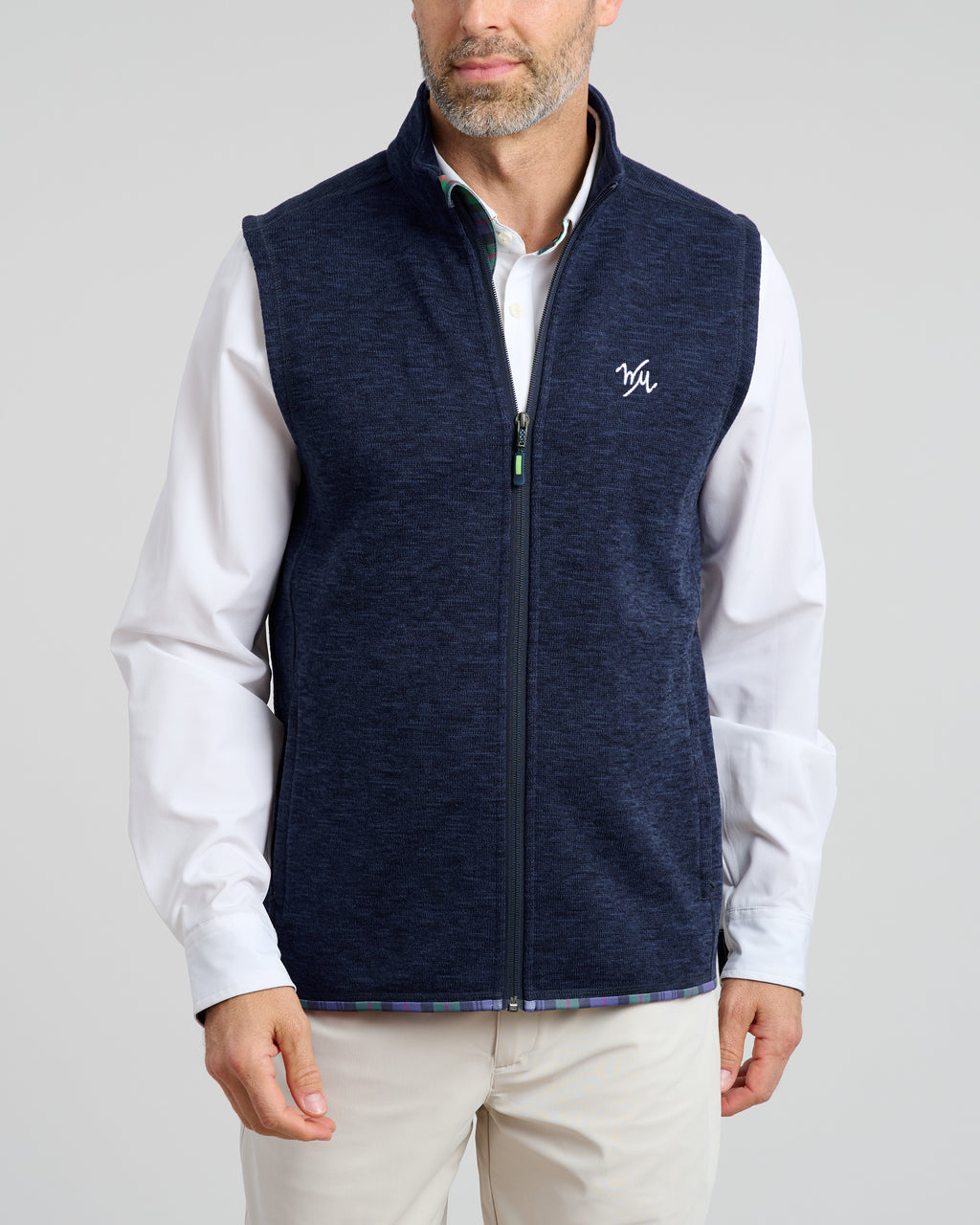 Flop Shot Men's Full Zip Vest | Navy | Front 3 | Studio | William Murray Golf
