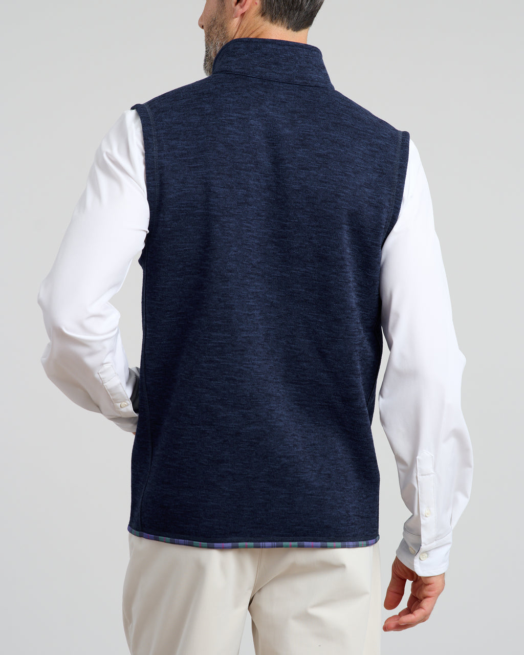 Flop Shot Men's Full Zip Vest | Navy | Back | Studio | William Murray Golf