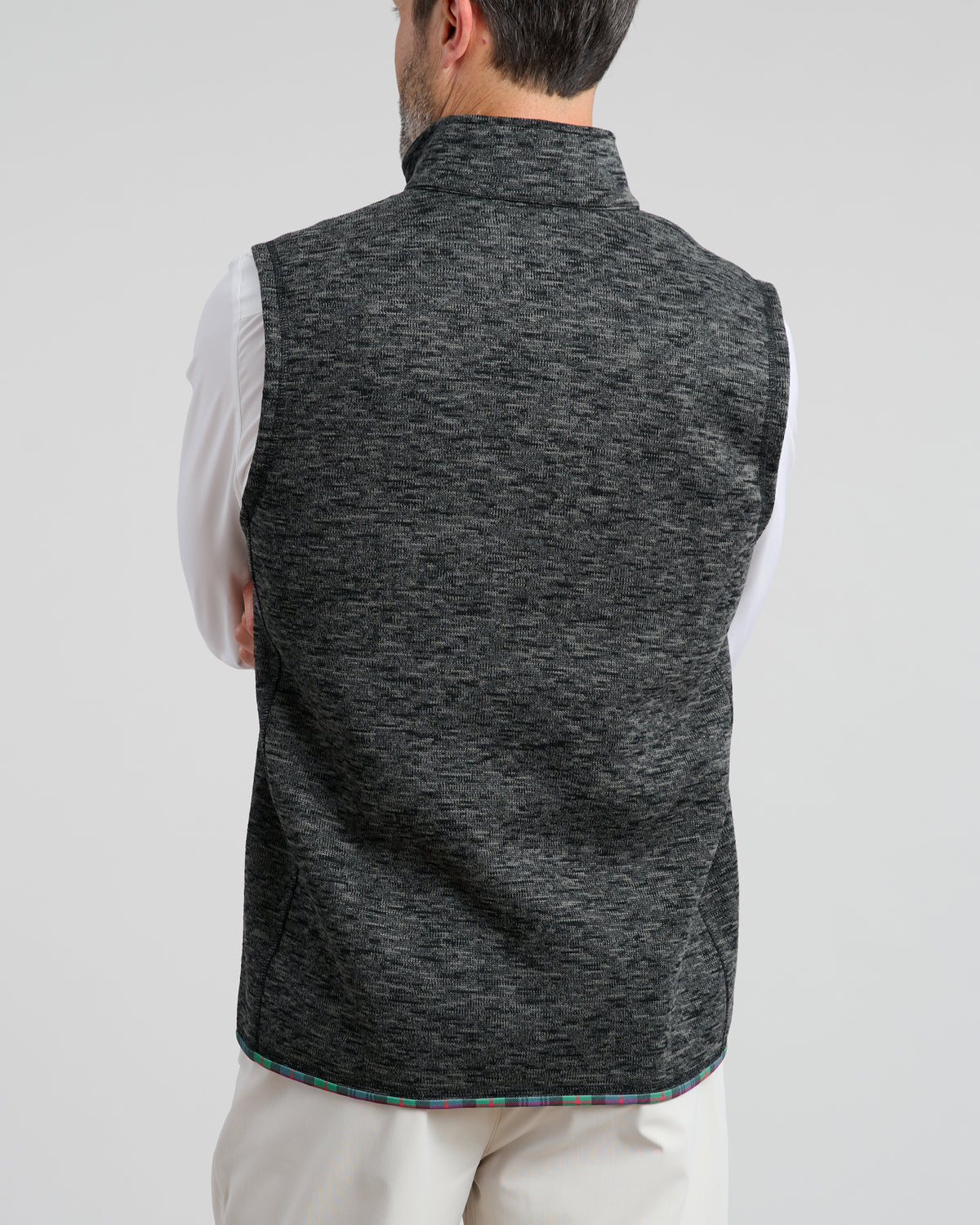 Flop Shot Men's Full Zip Vest | Charcoal | Back | Studio | William Murray Golf