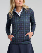 Dark Tartan Women's Chip Shot Pocket Pullover | Front 2 | Studio | William Murray Golf