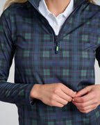 Dark Tartan Women's Chip Shot Pocket Pullover | Front | Detail | William Murray Golf