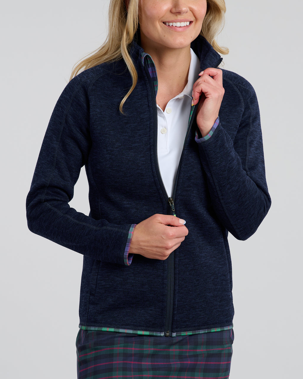 Flop Shot Women's Full Zip Jacket | Navy | Front | Zipper | William Murray Golf