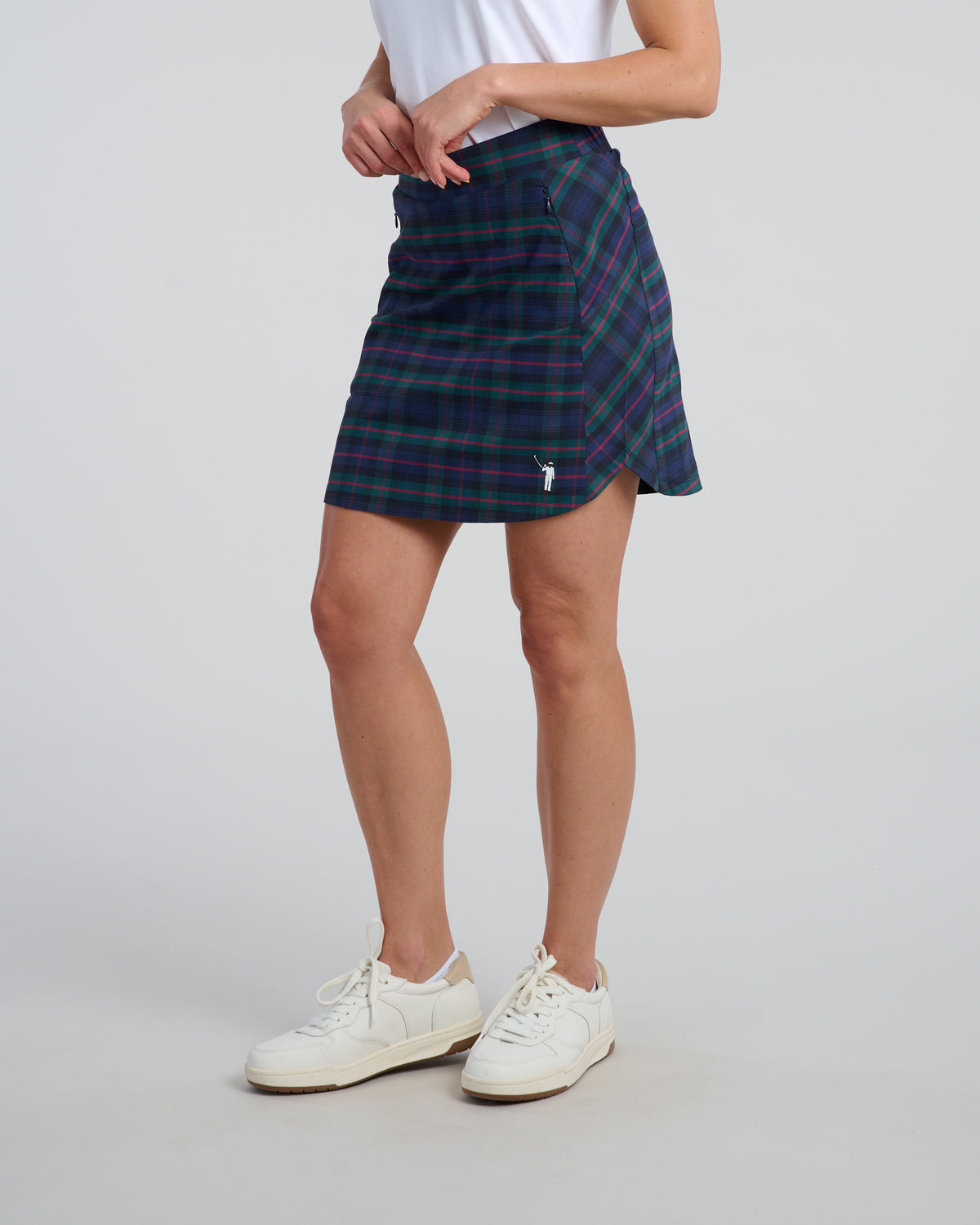 Dark Tartan Women's Spinner Skirt | Angle | Studio | William Murray Golf