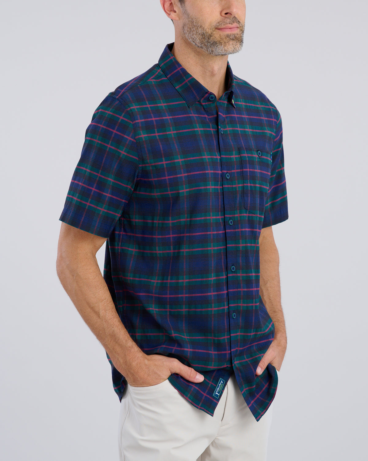 Dark Tartan Men's Button Down | Angle | Studio | William Murray Golf
