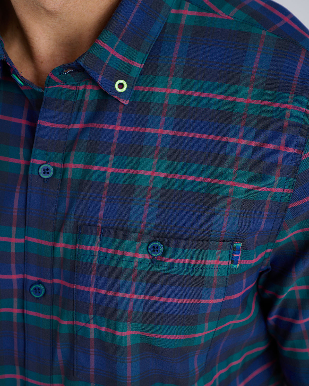 Dark Tartan Men's Button Down | Pocket | Detail | William Murray Golf