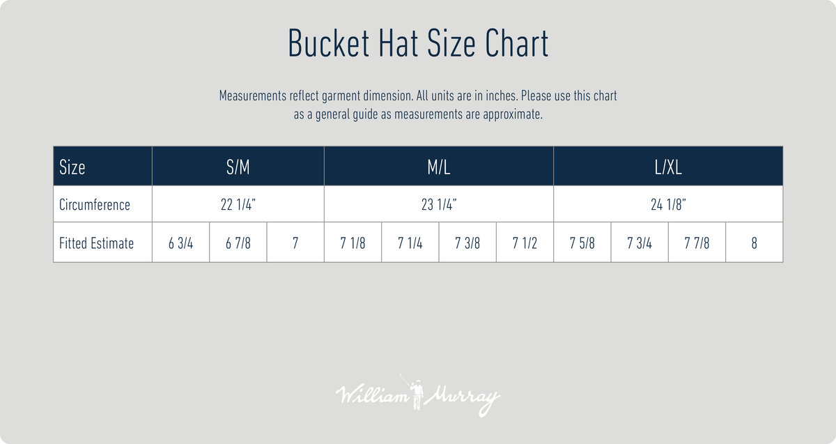 Bucket Hat Size Chart | William Murray Golf