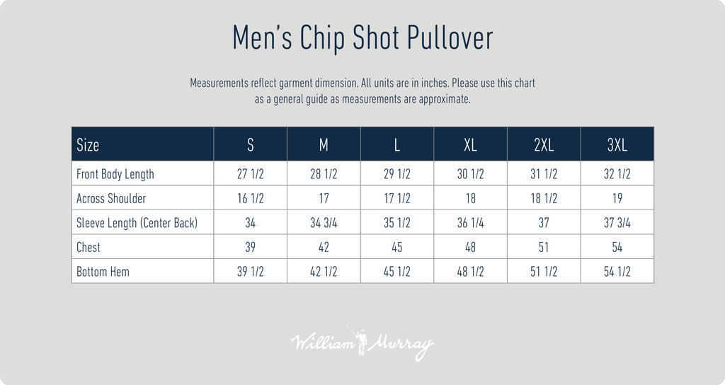 Men's Pullovers Size Chart