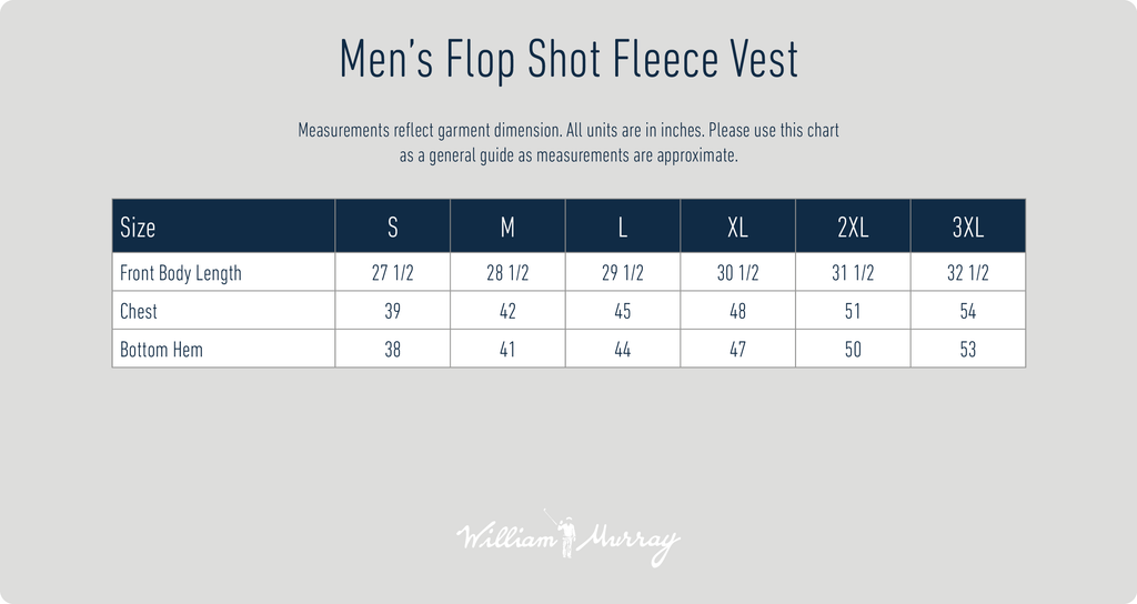 Men's Flop Shot Vest Size Chart