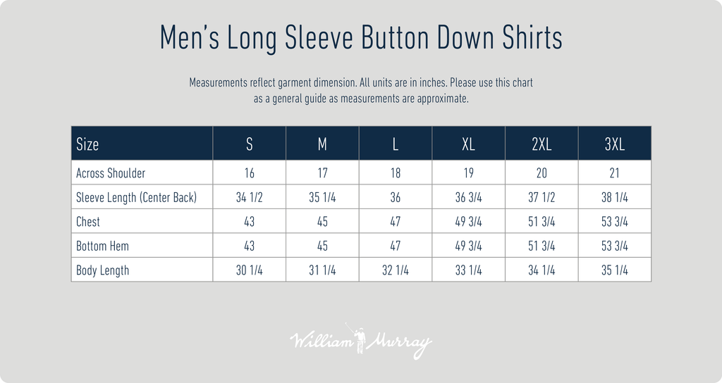 Men's Long Sleeve Button Downs Size Chart