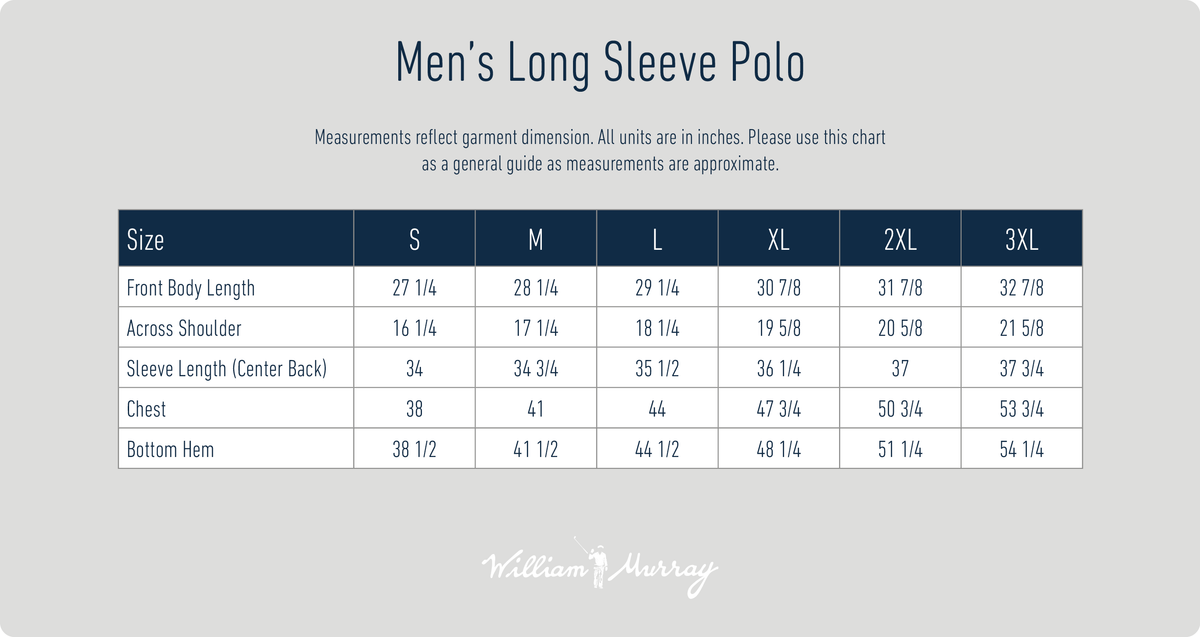 Men's Long Sleeve Polo Sizing Chart