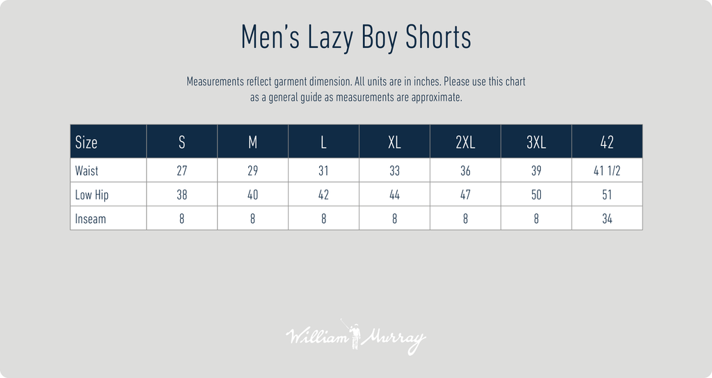 Men's Lazy Boy Shorts Size Chart