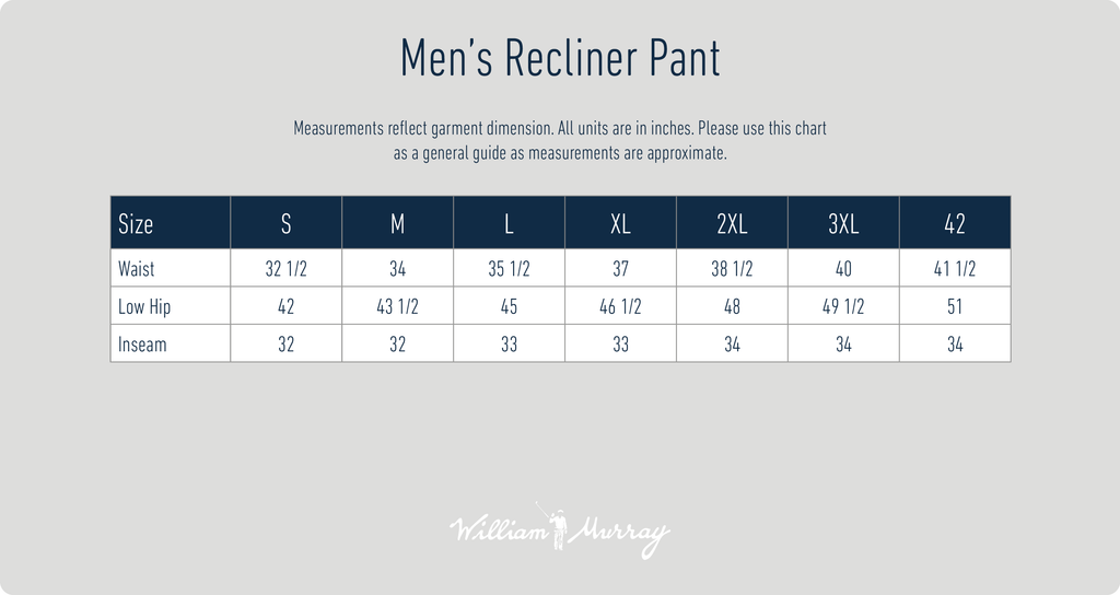 Men's Recliner Pants Size Chart