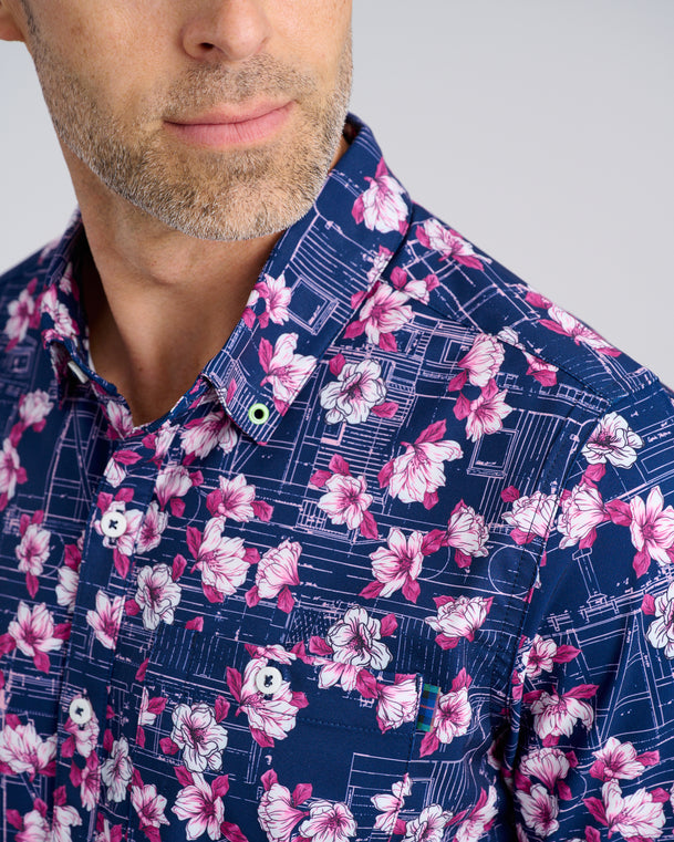 Magnolia Express Men's Button Down | Navy | William Murray Golf Magnolia Express Men's Button Down | Navy | William Murray Golf