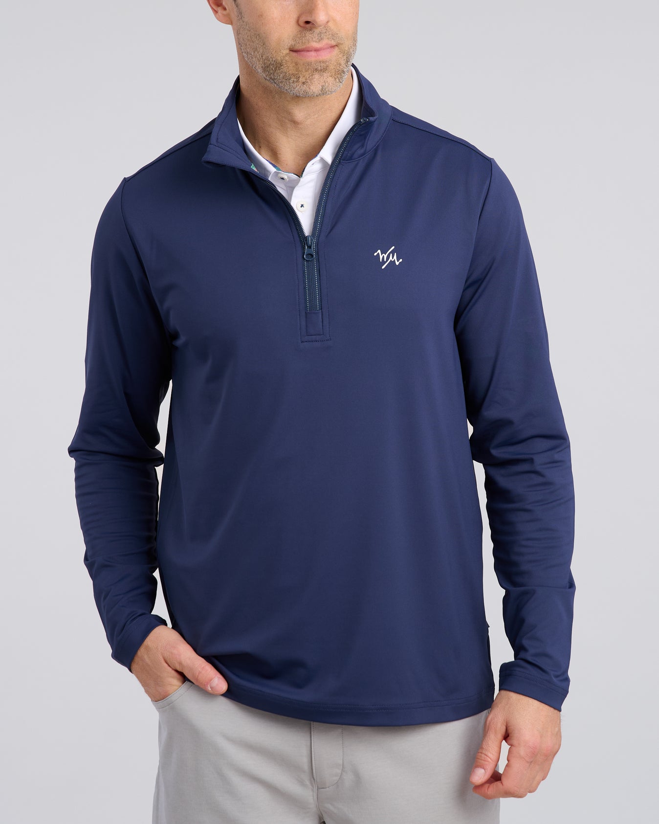 MAPURI GOLF 衿マイクロフリースバックロゴZIPポロ TRQ S WM Chip Shot Pullover | Navy | William Murray Golf