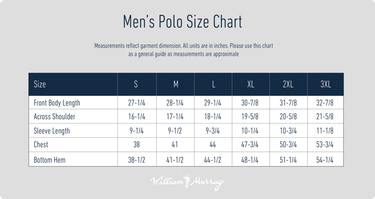 Men's Polo Size Chart | William Murray Golf