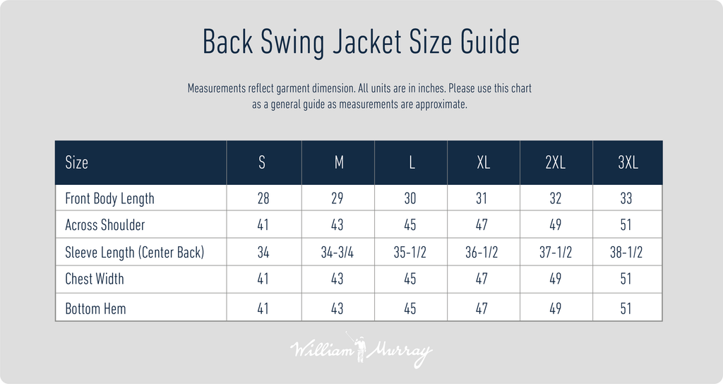 Men's Back Swing Jacket Size Chart