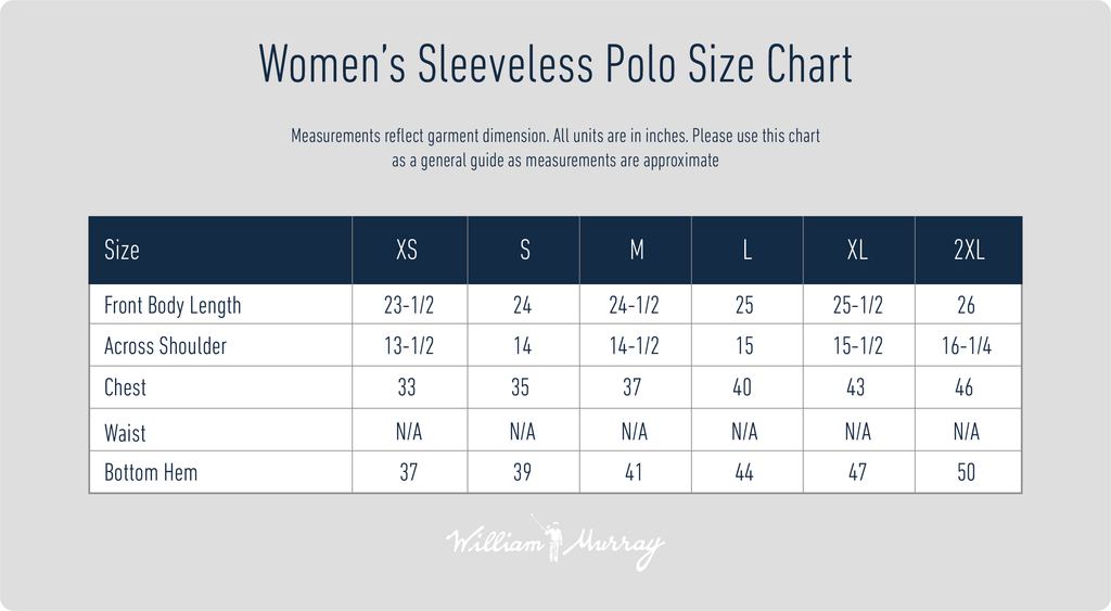 Women's Sleeveless Polo Size Chart
