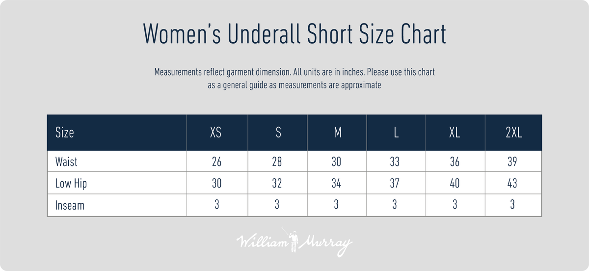 Women's Underall Short Size Chart | William Murray Golf