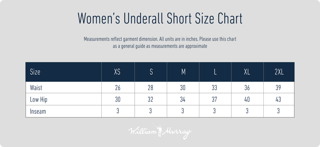 Women's Underall Shorts Size Chart