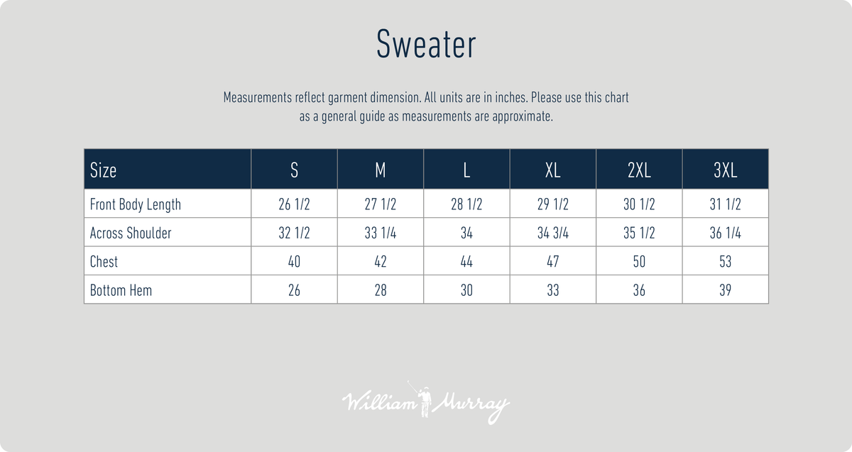 Men's Sweater Size Chart | William Murray Golf
