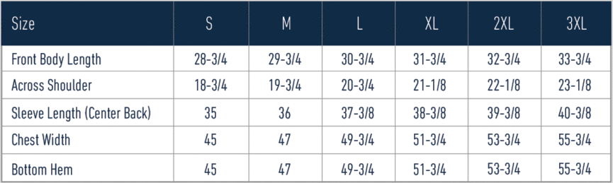 Shacket Sizing Sizing Charts – William Murray Golf