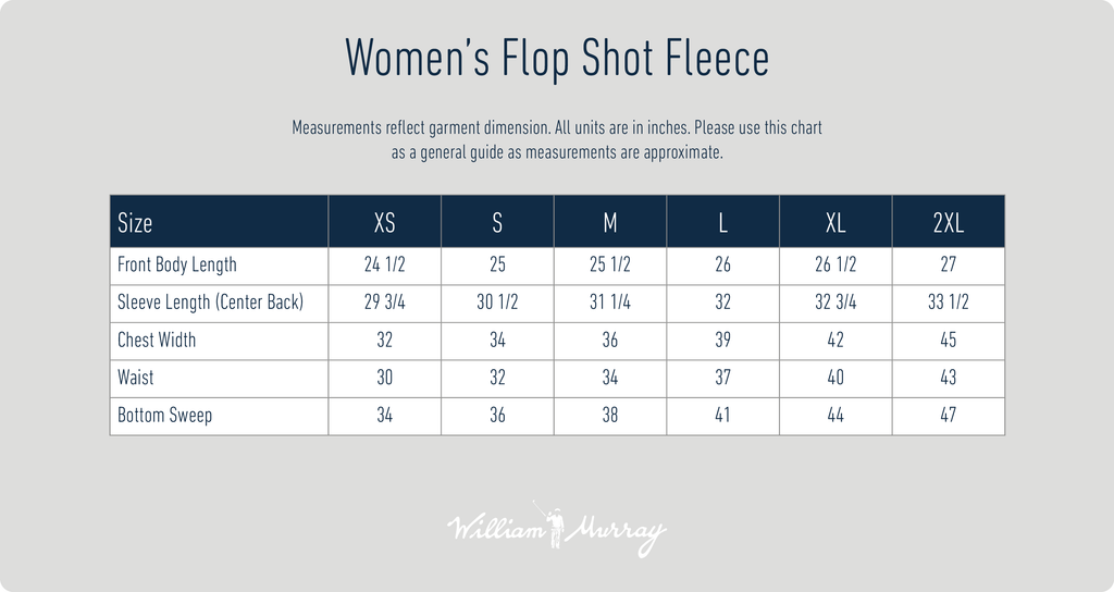 Women's Flop Shot Fleece Size Chart