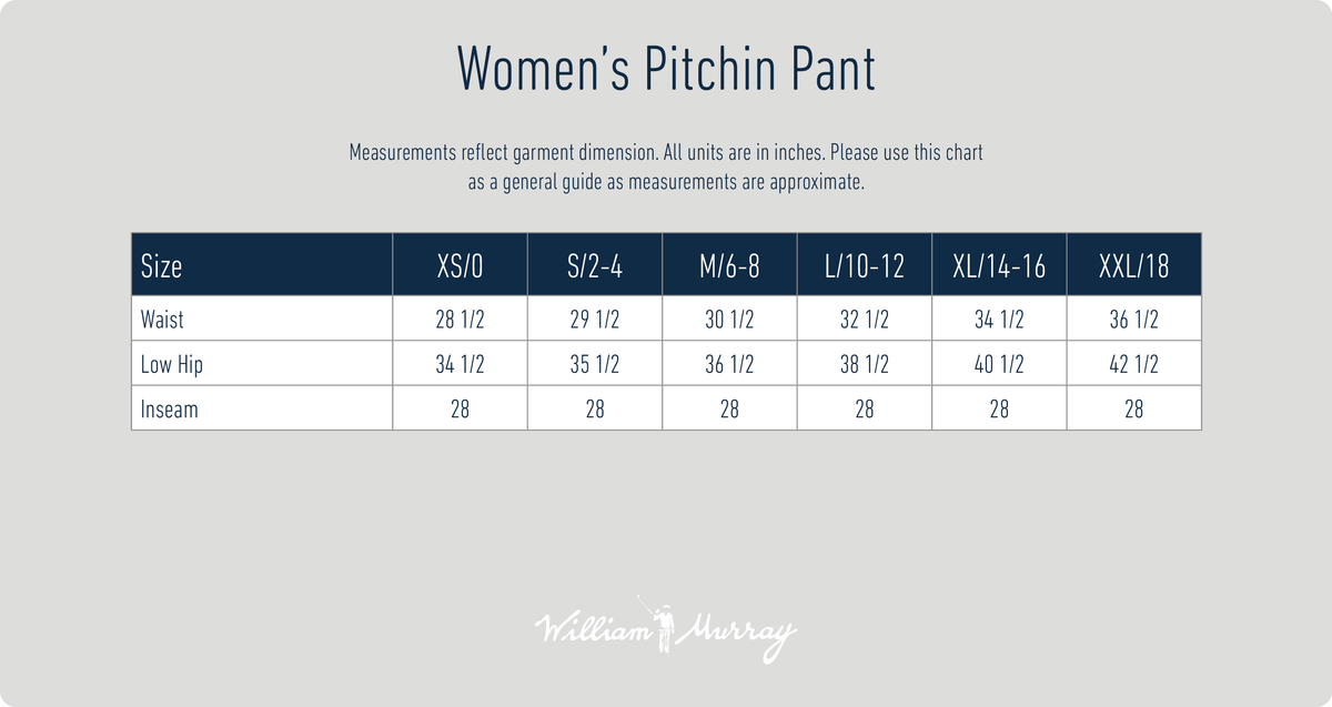Women's Pitchin Pant Size Chart | William Murray Golf