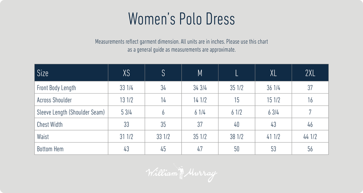 Women's Polo Dress Size Chart | William Murray Golf