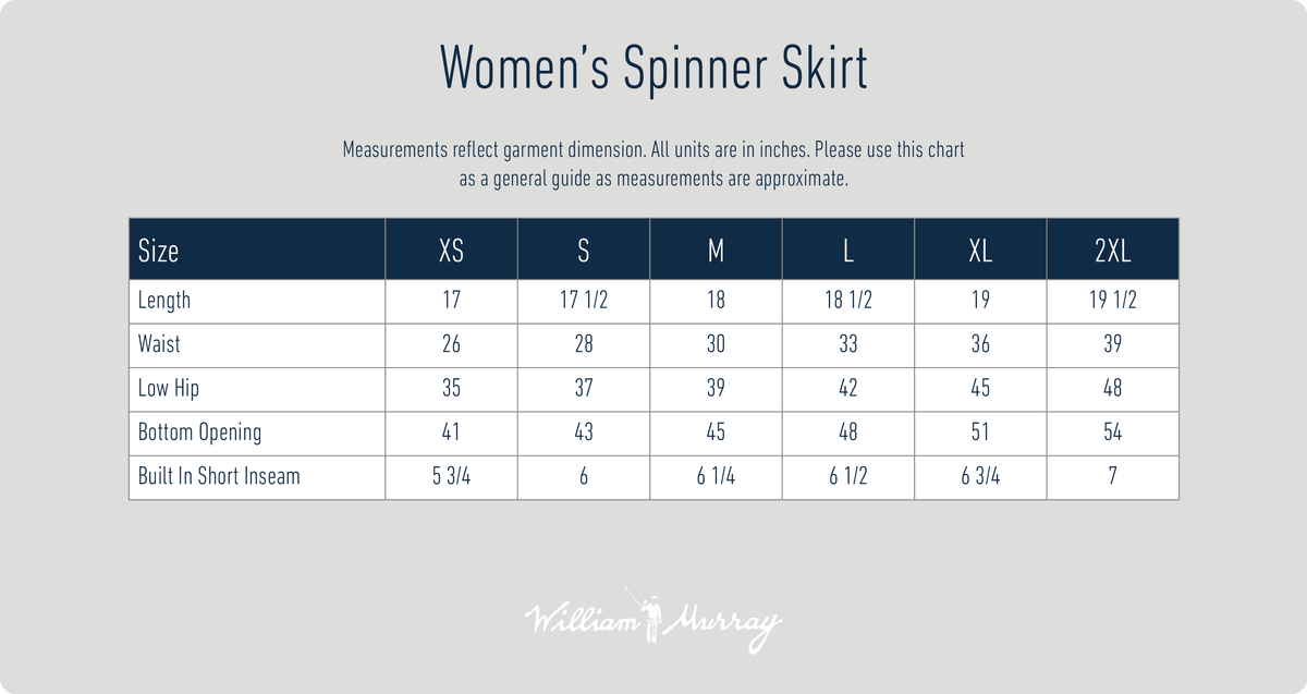 Women's Spinner Skirt Size Chart | William Murray Golf