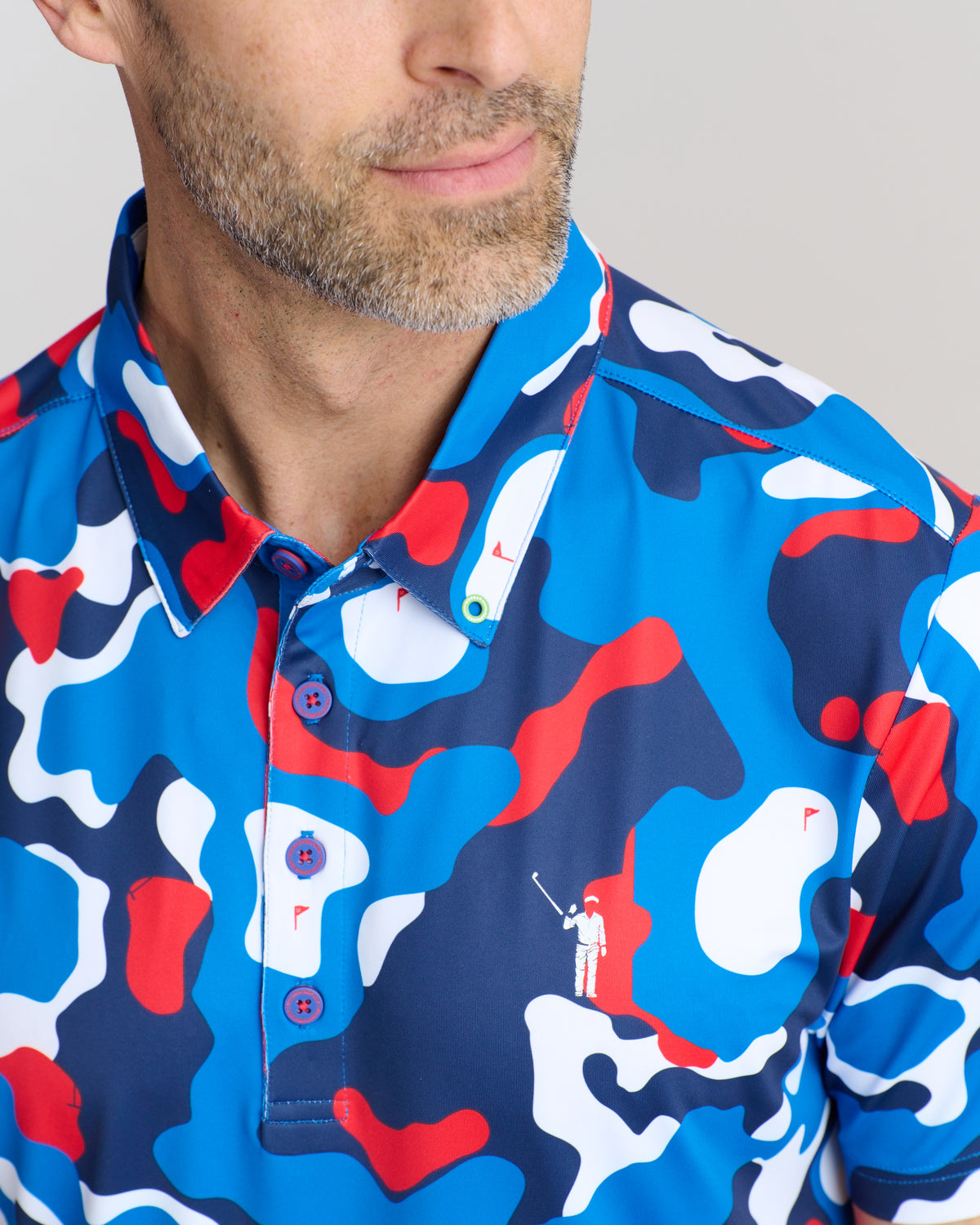 Bunker Camo Men's Polo | Navy | Front | Detail | William Murray Golf