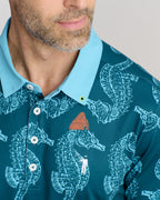 Horsin' Around Men's Polo | Dark Teal | Front | Detail | William Murray Golf