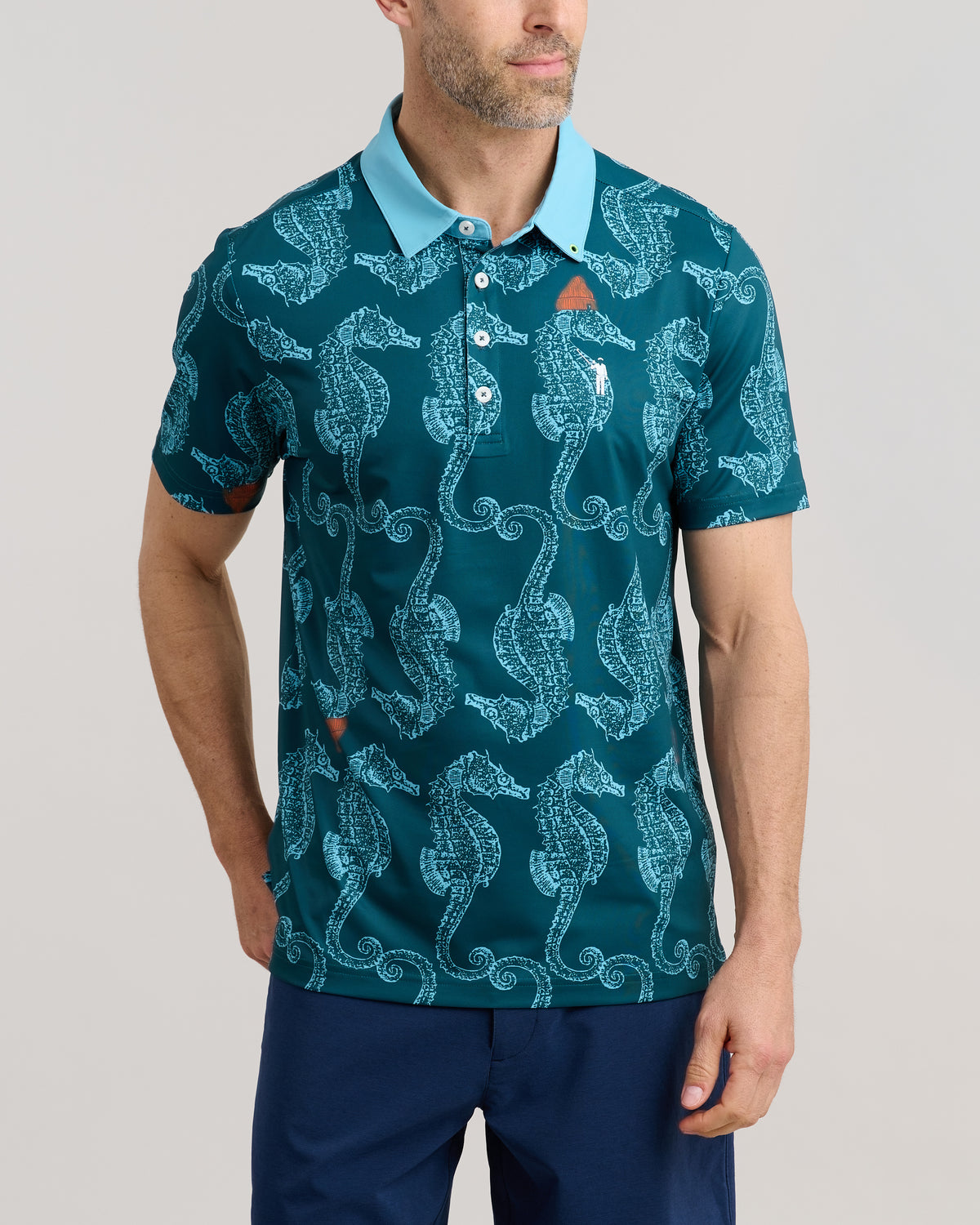 Horsin' Around Men's Polo | Dark Teal | Front | Studio | William Murray Golf
