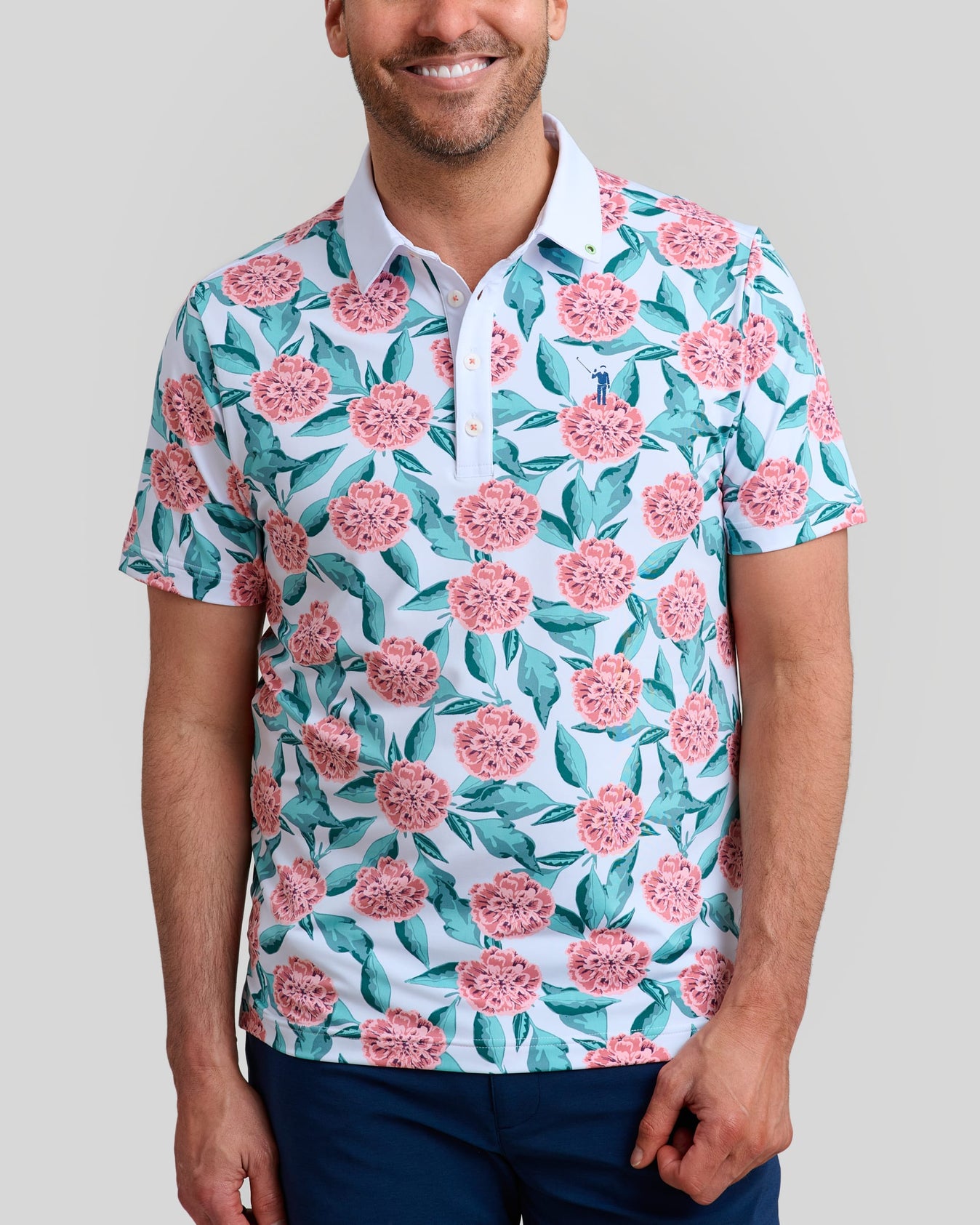 Smiles make me HAPPY POLOジャケット Tropical Mums Men's Polo | White | William Murray Golf