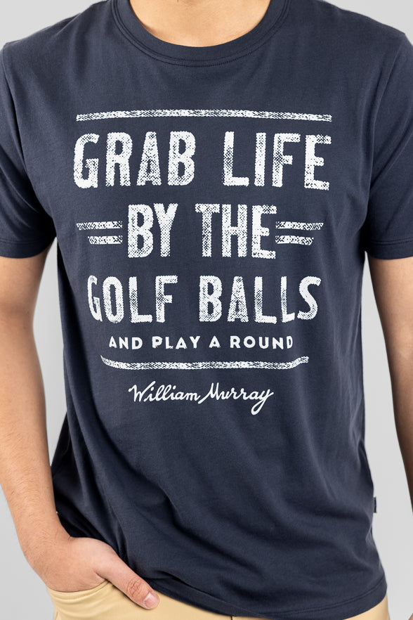 Grab Life T-Shirt | Navy | Front | Graphic | William Murray Golf
