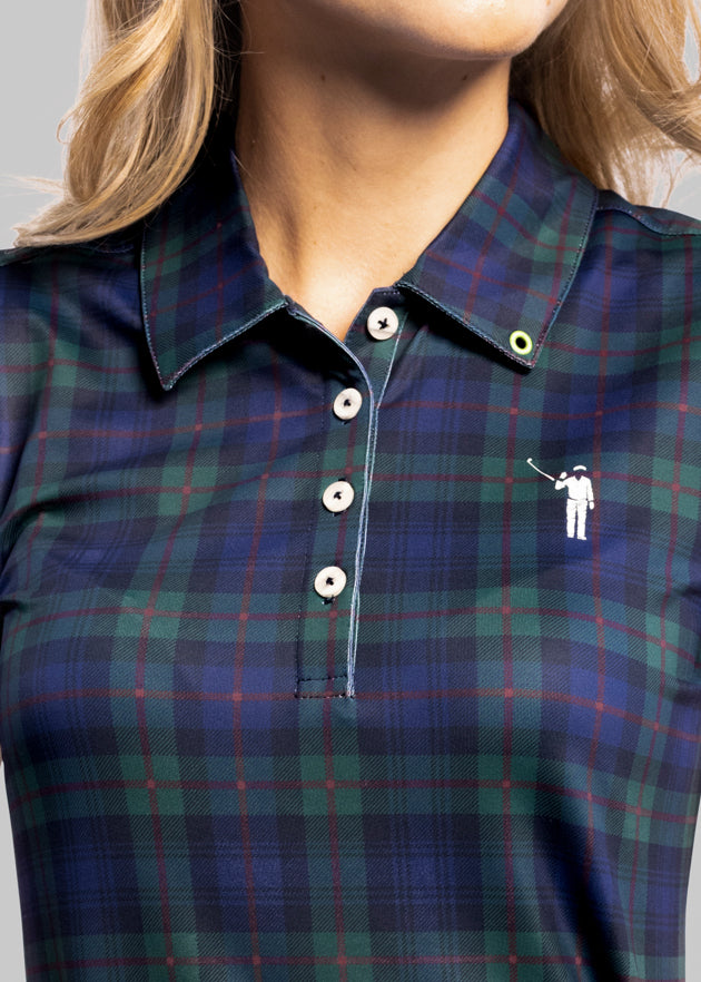 Dark Tartan Women's Polo Dress | Front | Detail | William Murray Golf