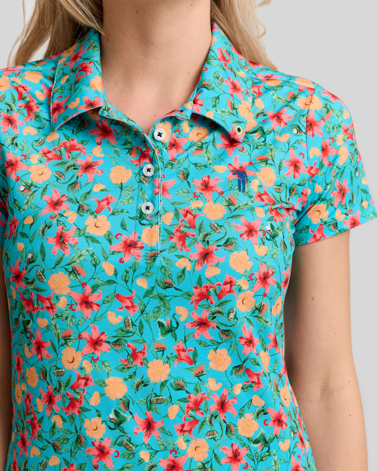 Little Shop of Florals Polo Dress | Sky Blue | Front Logo | William Murray Golf