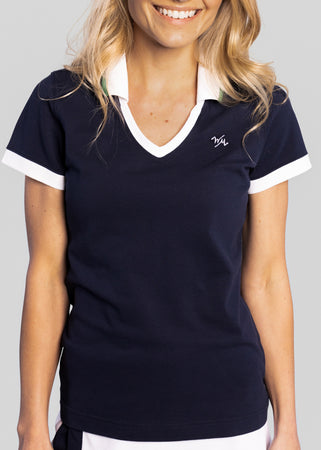 Murray Classic V-Neck Pique Polo | Navy/White | William Murray Golf